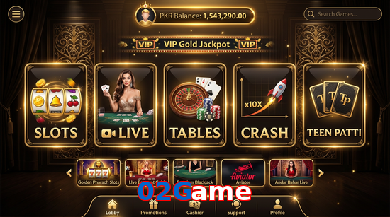 Main screen of 02Game casino page for PK players